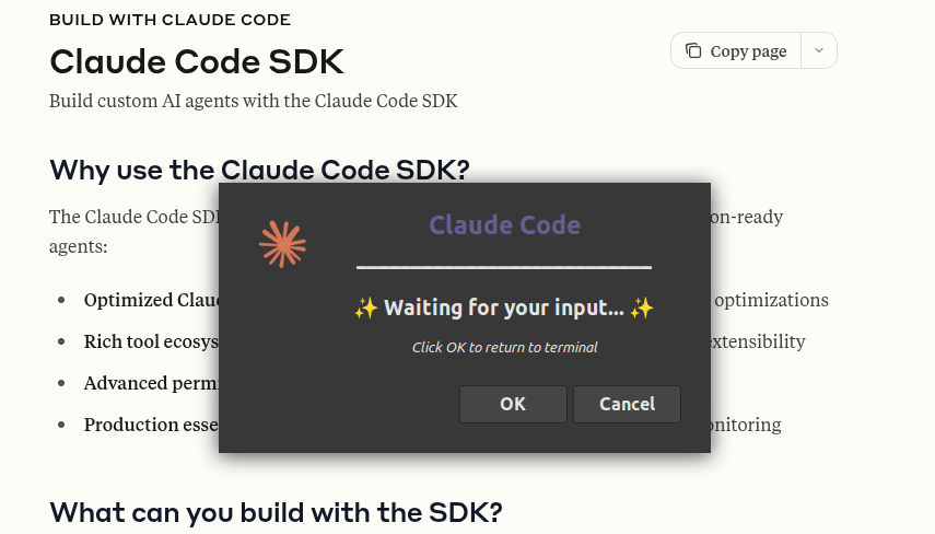 Claude Input Notification Dialog